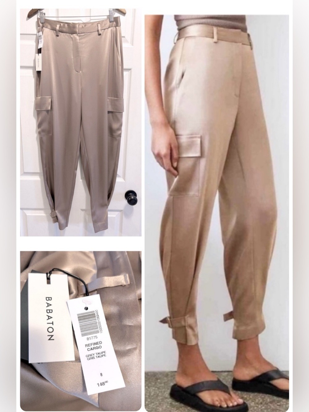 NWT Aritzia Babaton Refined Cargo Pants Grey Taupe High Waisted Size 8 Brand New